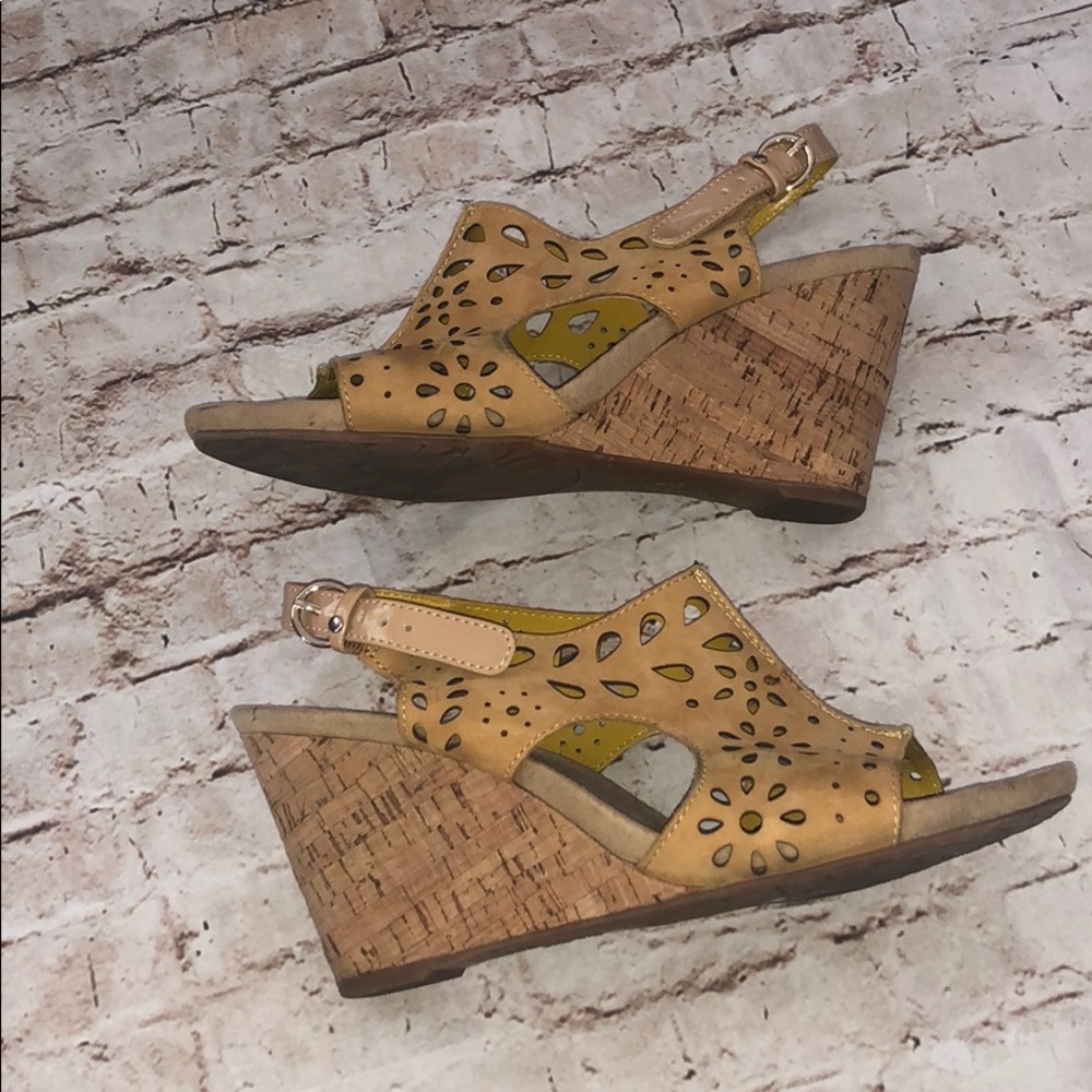 AK cork wedge peep toe sandal heel 8